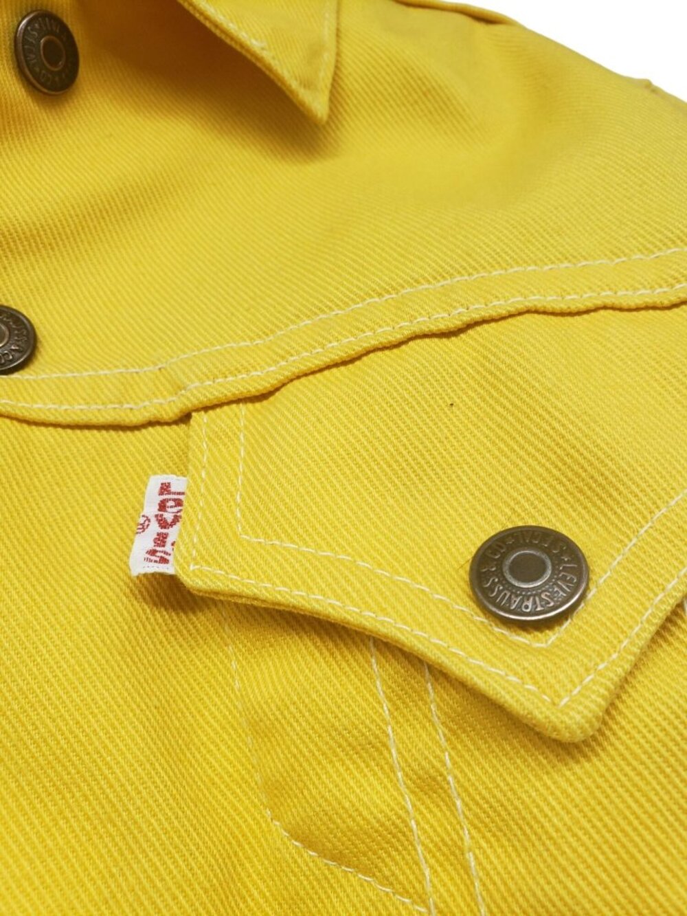 Vintage Levi's Saddleman Kids Youth Yellow Denim Jean Jacket FLAWS Girls Size 7 - Picture 2 of 16